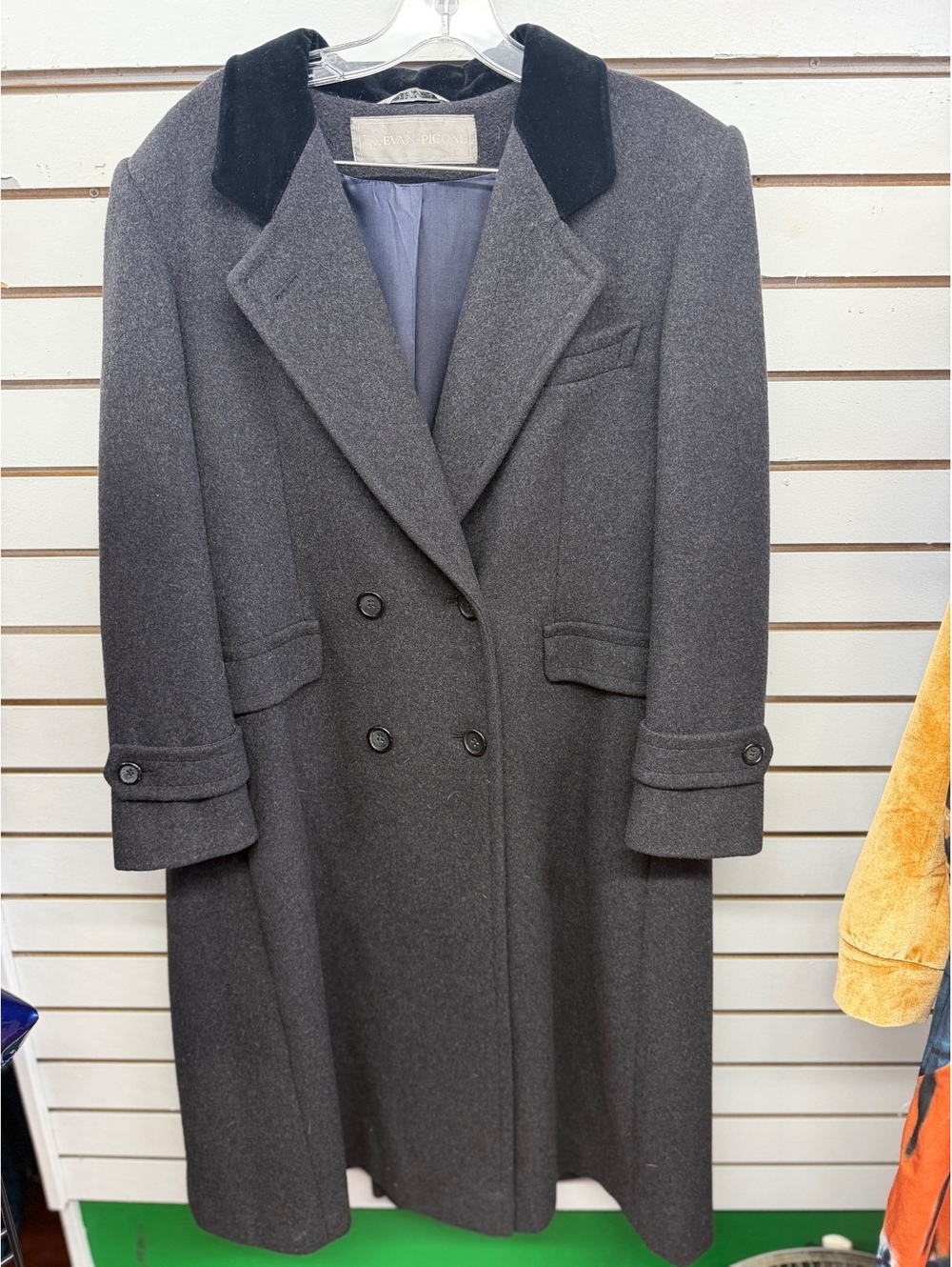 Evan-Picone Vintage Gray Wool Blend Double Breasted Coat Velvet Collar L